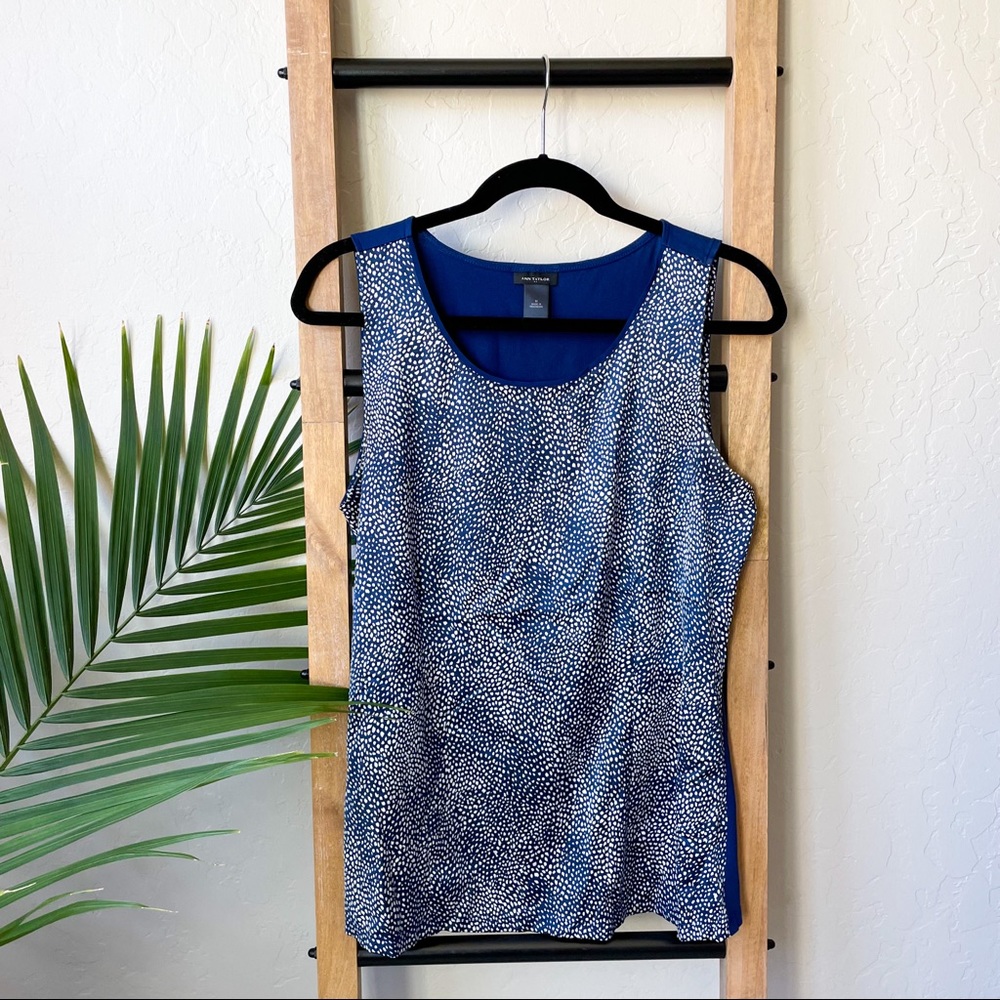Ann Taylor Blue and White Speckled Relaxed Fit Sleeveless Tank Top